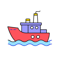 Obraz premium Cartoon boat illustration for kids children coloring book page vector graphic clip art drawing image