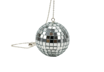 Isolated disco ball with small mirror tiles on chain party decorations and celebration