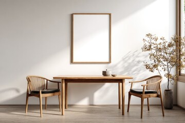 Minimalist dining area with empty frame