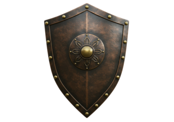 Isolated medieval shield protection, knight equipment, fantasy defense weapon emblem symbol