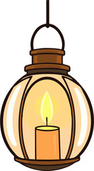 Cartoon Round Hanging Candle Lantern Vector – Minimalist Glass Frame Candle Holder, Cozy Decorative