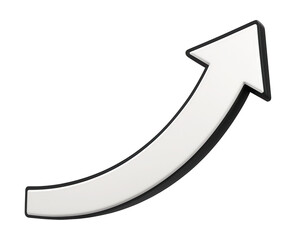White curved arrow graph with black border in flat style.