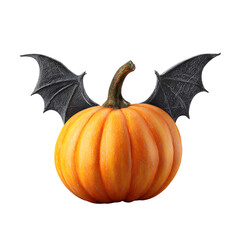 Pumpkin with bat wings, white isolated background