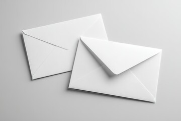 Two blank white envelopes on a light gray surface