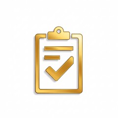 A stylized golden icon in the shape of a clipboard with three checkmarks,