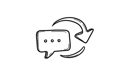 Black and White Speech Bubble with Arrow Sketch Illustration