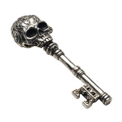 Skeleton key with skull design, white isolated background