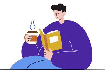 illustration of a relaxed girl reading a book while drinking coffee