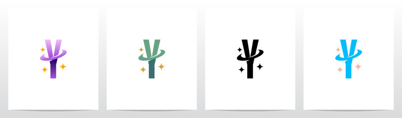 Swoosh Ring Star Twinkle Letter Initial Logo Design Y