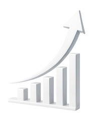 White upward-curving graph with arrow.