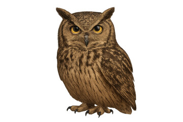 Fototapeta premium Eurasian eagle owl standing wise and nocturnal on transparent background