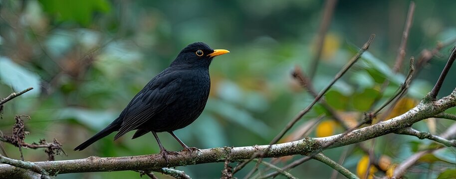 Blackbird perched on a branch