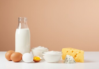 Healthy Farm Dairy Composition Styled with Minimalist Props on Bright Pastel Background