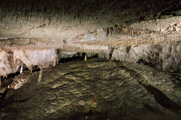 Stalagmites and stalactites in Demenova cave of freedom in Slovakia