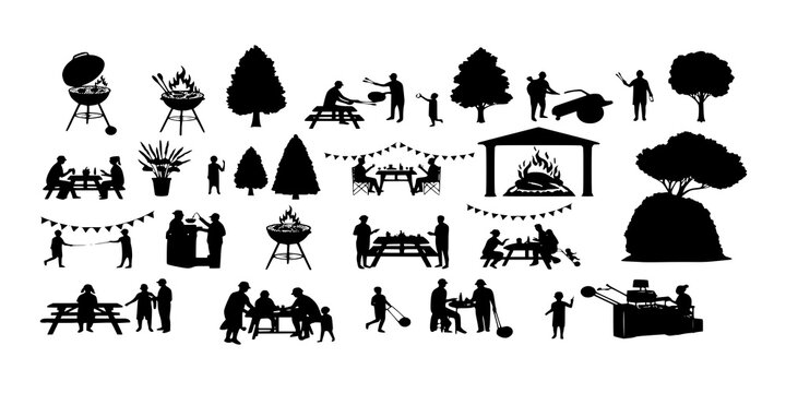 Bbq Scene Silhouette Vector Illustration Graphic
