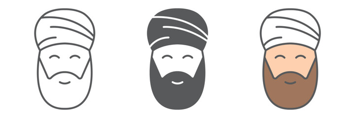 Muslim man icon, ramadan and islam, arabian sign, vector graphics, a linear pattern on a white background, editable stroke
