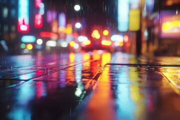 Blurred neon city street at night background