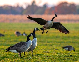 Geese in flight at sunset