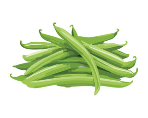 Generous Handful of Freshly Harvested Green Beans, Highlighting Their Crisp Texture and Vibrant Color - Vector Illustration	