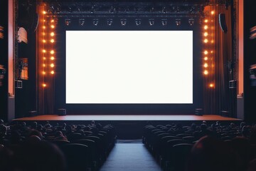 Conference stage with big blank screen mockup