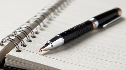 Black Pen on Open Notebook with Blank Pages for Writing
