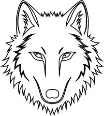 Stylized wolf face line  vector icon, perfect for modern brand logos, wilderness art, camping gear, and adventure apparel prints.