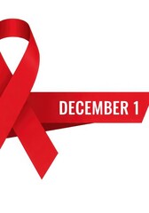 World aids day banner with red ribbon isolated on white background