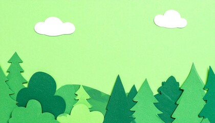 Obraz premium Papercraft Green Forest Scene Trees, Clouds, and Hills