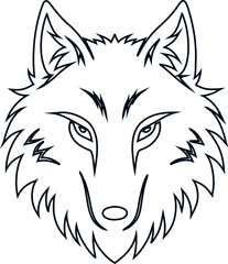 Fototapeta premium Tribal wolf face line vector icon, great for tattoo art, spiritual designs, ethnic branding, and wildlife inspired illustrations.