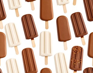 Chocolate and vanilla popsicles in a seamless pattern
