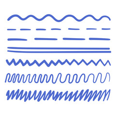 Marker scribble element collection. Hand drawn stroke, underline, wave brush marks isolated on white