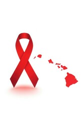 Aids awareness ribbon and hawaii map isolated on white background for campaign