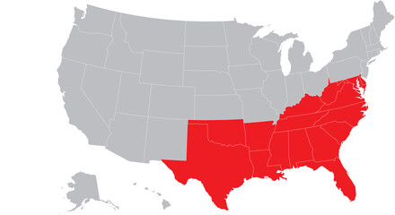 The Southern States Highlighted on the USA Map