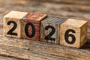 Wooden blocks transitioning from 2025 to 2026 representing new year business strategy and planning