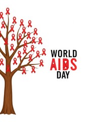 Tree with red ribbon for world aids day isolated on white background
