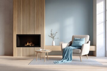 Modern living room interior with fireplace