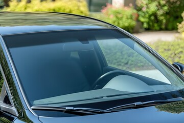 Retro Car windshield mockup outdoors close up