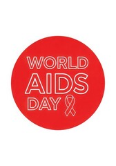 World aids day text with red ribbon in circle isolated on white background