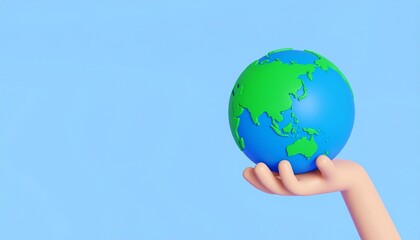 Cartoon Hand Holding 3D Earth Globe Global Care, Planet