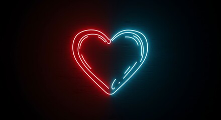 Red and Blue Neon Heart Symbol on Dark Background Decoration