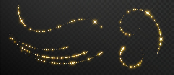 Magic gold dust trail with star sparkles. Glitter wave path and shimmer particles vector © Ann_Sereda