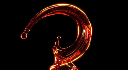 Vibrant liquid splash frozen in dynamic motion with glowing amber highlights against a dark backdrop, creating a mesmerizing abstract effect.