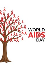 World aids day tree with red ribbon isolated on white background