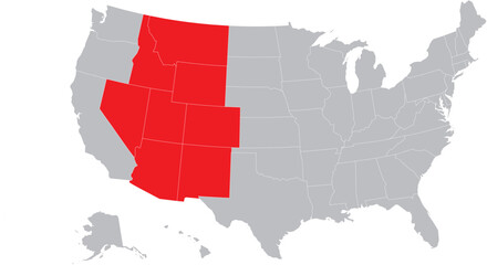Mountain States Highlighted on Map of USA