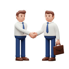 Two cartoon businessmen shaking hands professional agreement business deal teamwork concept cartoon characters digital illustration corporate partnership 3 d rendering stylish collaboration