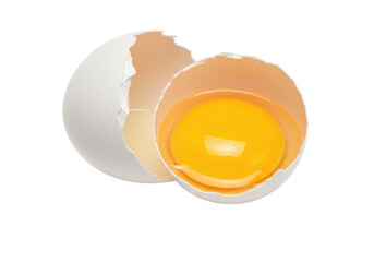 Isolated Eggshell, Broken Open with Egg Yolk Shining, Food Concept, Healthy Eating, Fresh