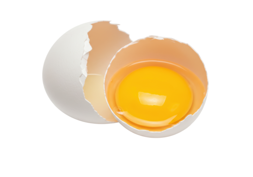 Isolated Eggshell, Broken Open with Egg Yolk Shining, Food Concept, Healthy Eating, Fresh
