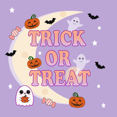 Cute Trick or Treat Halloween Background Banner. Design for Kids, element cartoon Halloween.