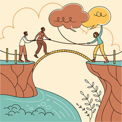 Three People Collaborating to Bridge a Gap