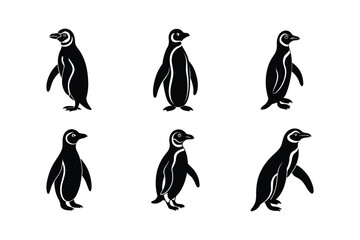 Naklejka premium Set of different linocut styles of magellanic penguin